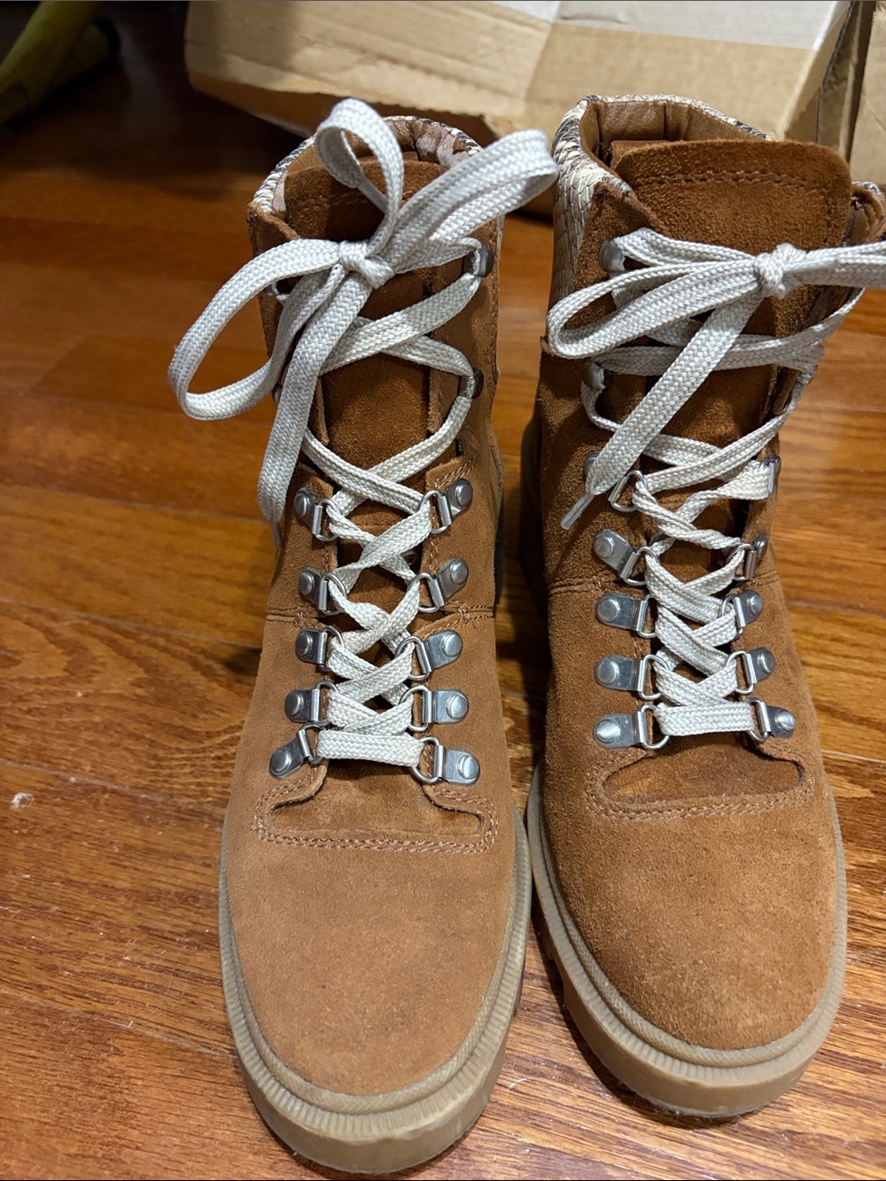 Suede Lace-Up Hiking Boots in Brown